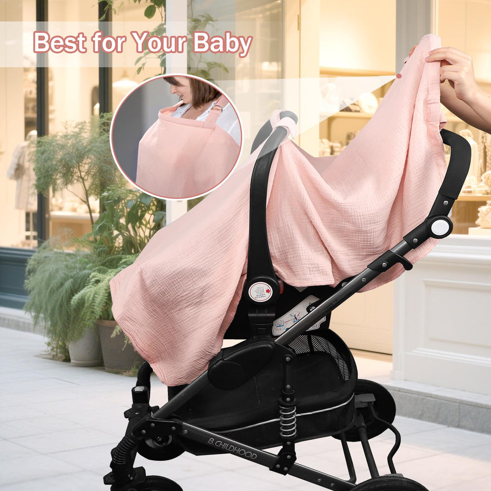 Soft pink color complements stroller outings and daily errands.