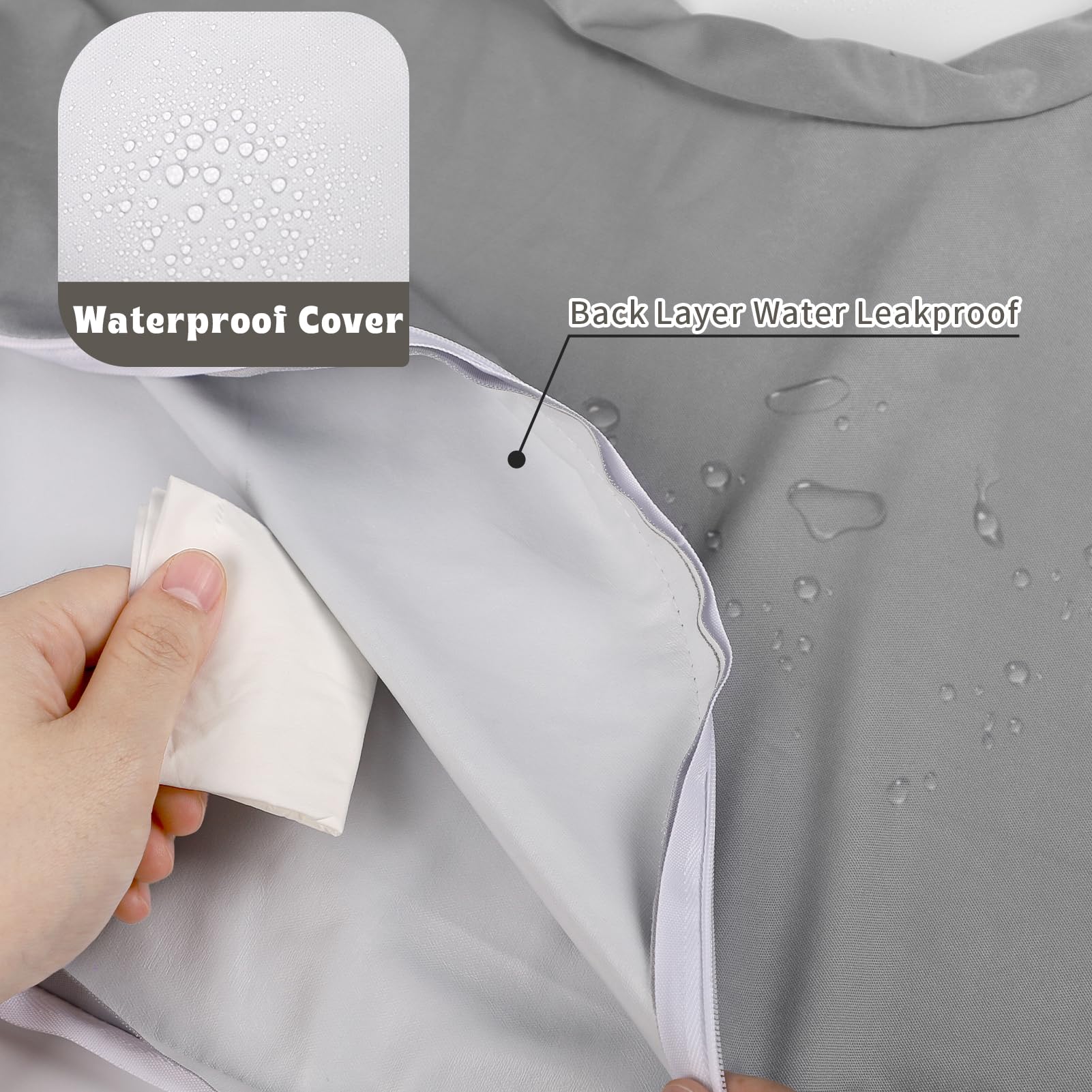 Hooyax grey waterproof pillow cover protects from dirt and is quick to wipe.