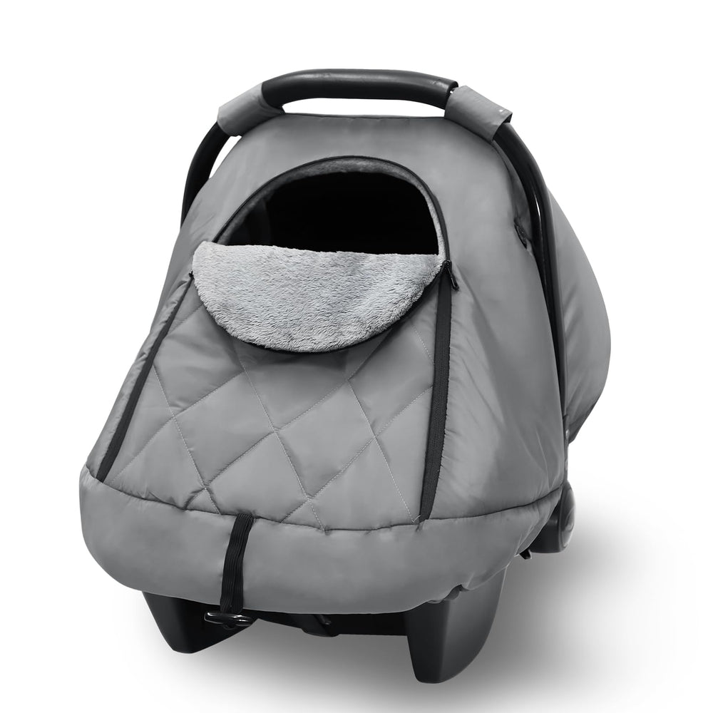 Hooyax winter car seat cover with thermal fleece keeps baby warm during cold car rides.