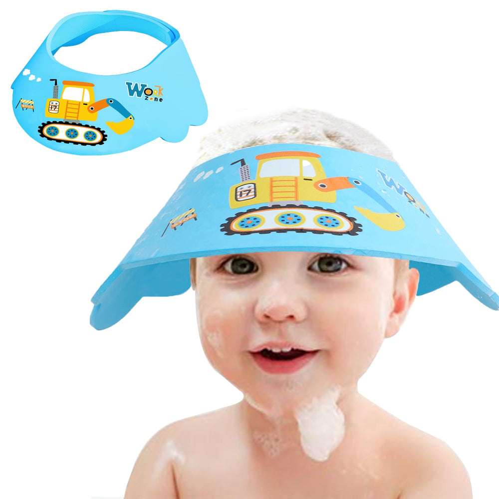 HOOYEE baby shower cap shield blue excavator protects eyes during bath time