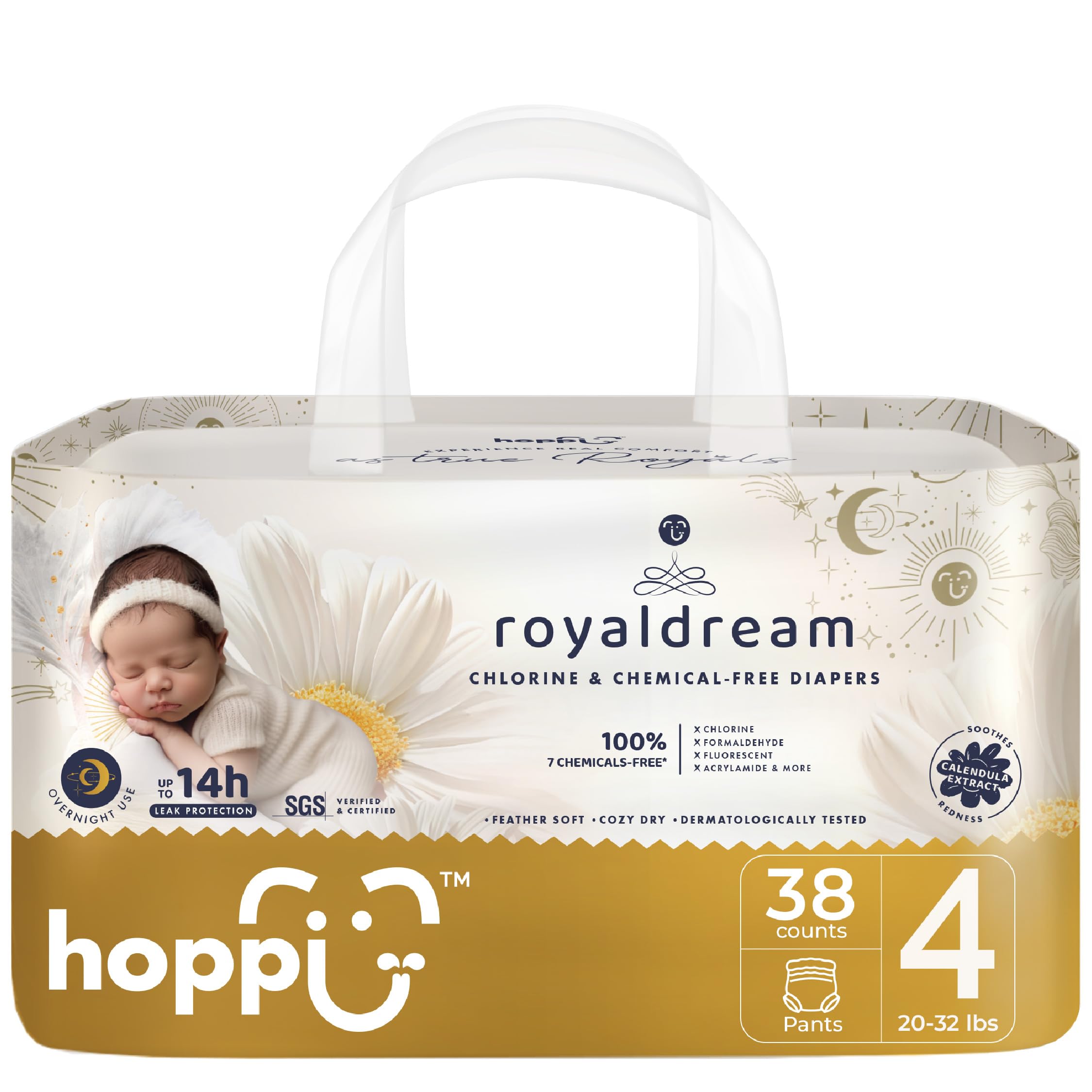 Hoppi pull-up style diapers with 360° waistband for secure all-day protection.