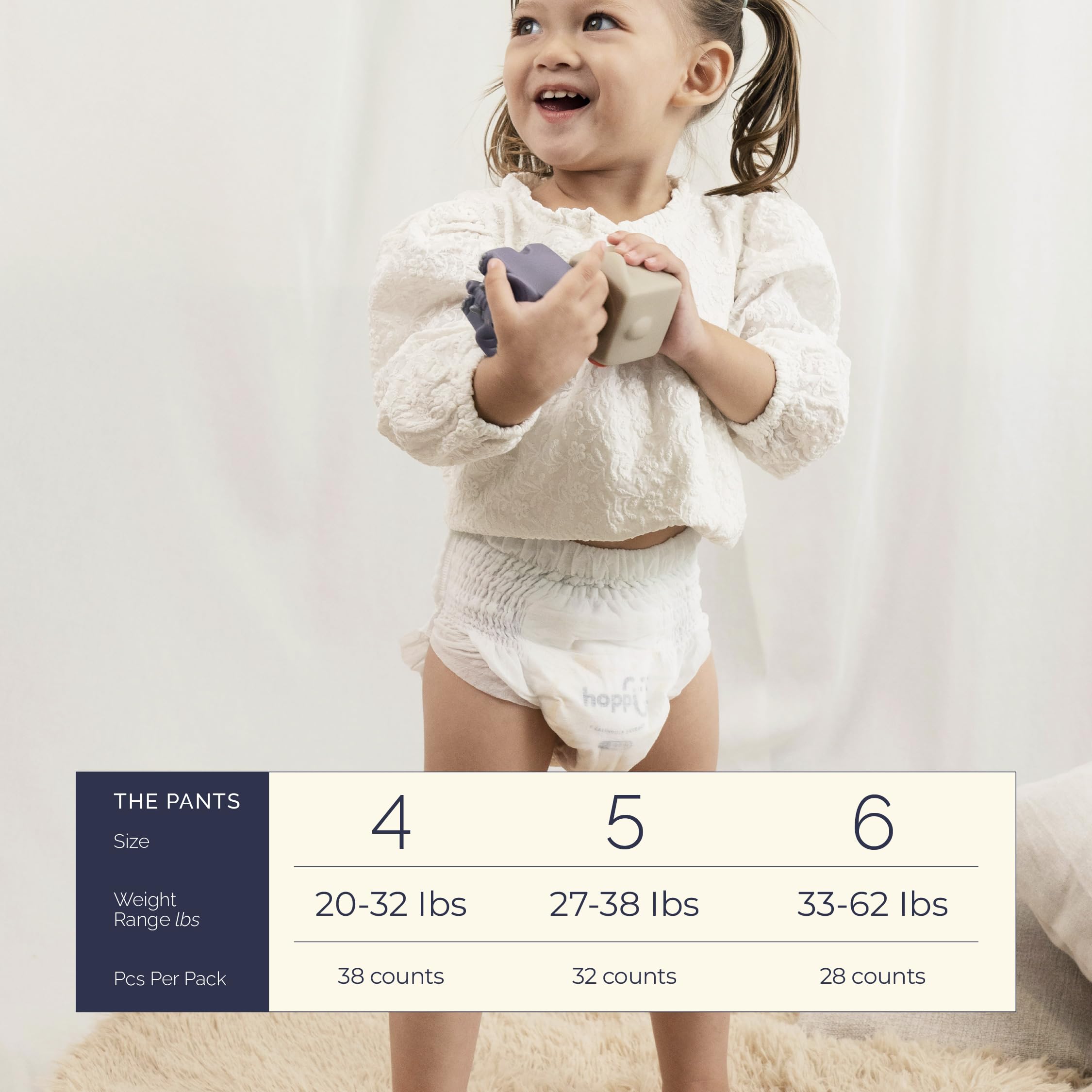 Hoppi size 4 training pants fit active toddlers without sagging.