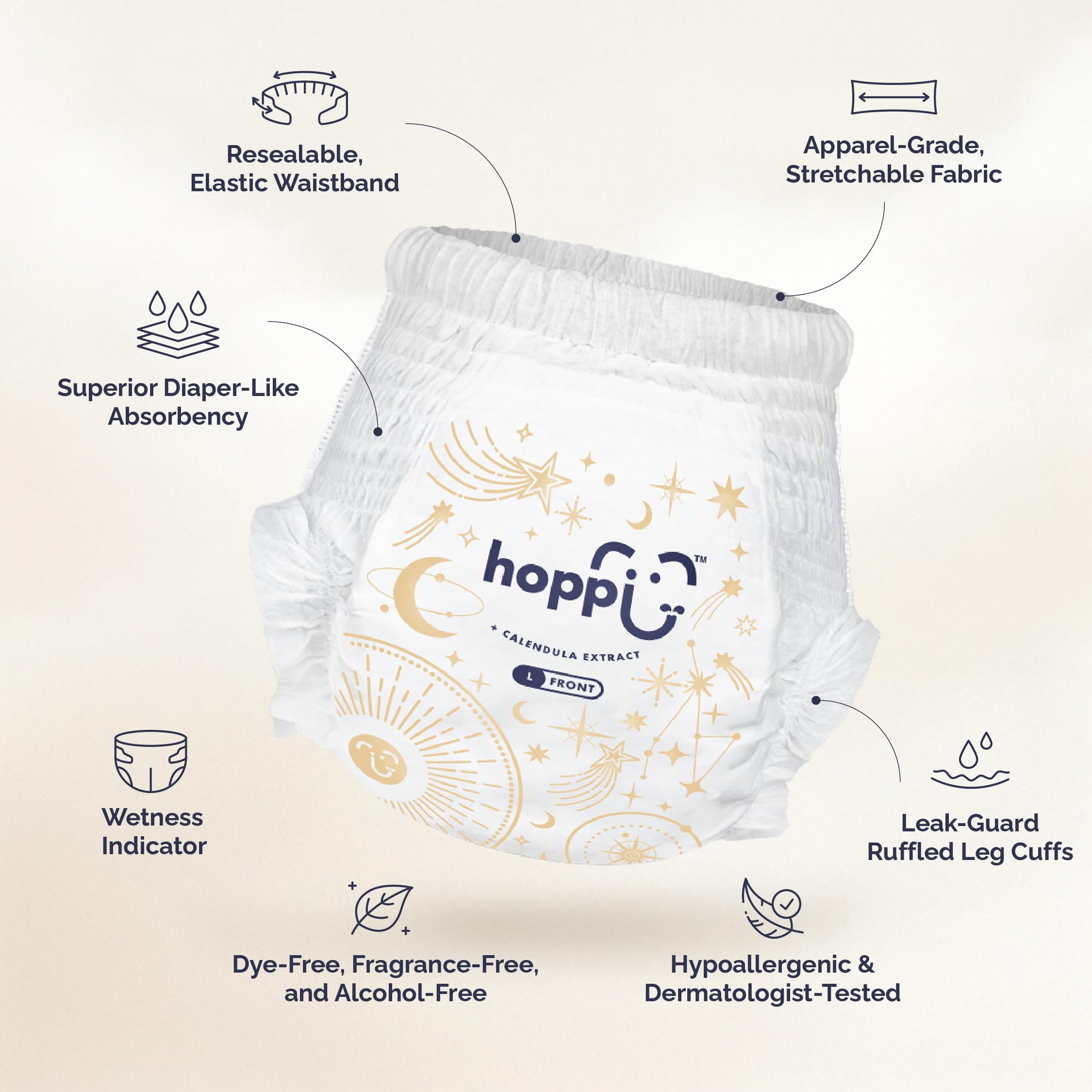 Hoppi size 4 training pants featuring quick-absorb core for drier skin.