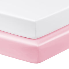 Horbaunal satin crib sheet in blush pink close-up showing silky texture for baby comfort