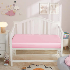 Horbaunal satin crib sheet white close-up highlighting elastic corners for secure fit