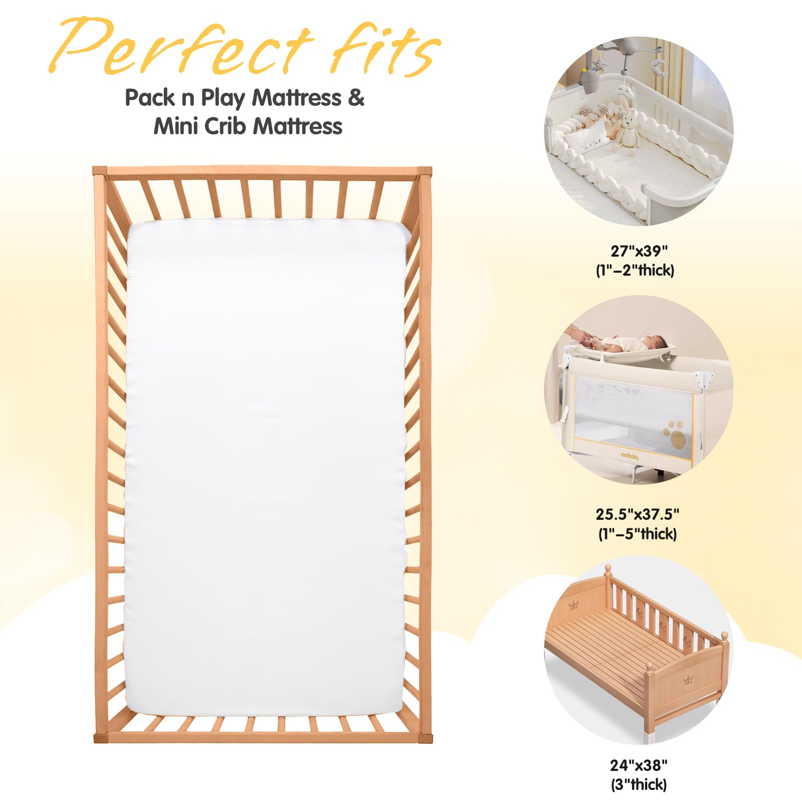 Horbaunal satin mini crib sheet with deep-pocket 5in design.