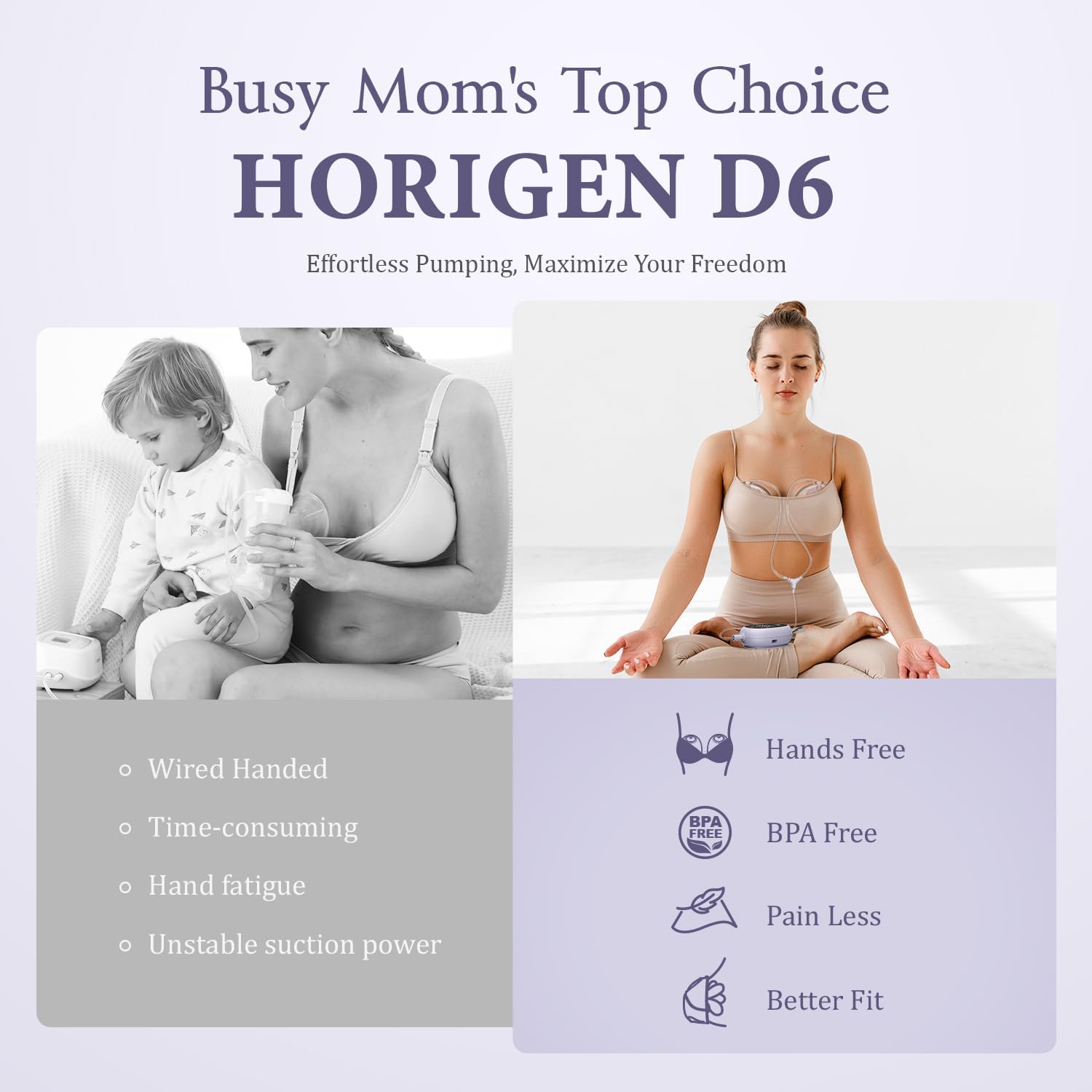 Ultra-quiet HORIGEN D6 operates under 40 dB for discreet pumping.
