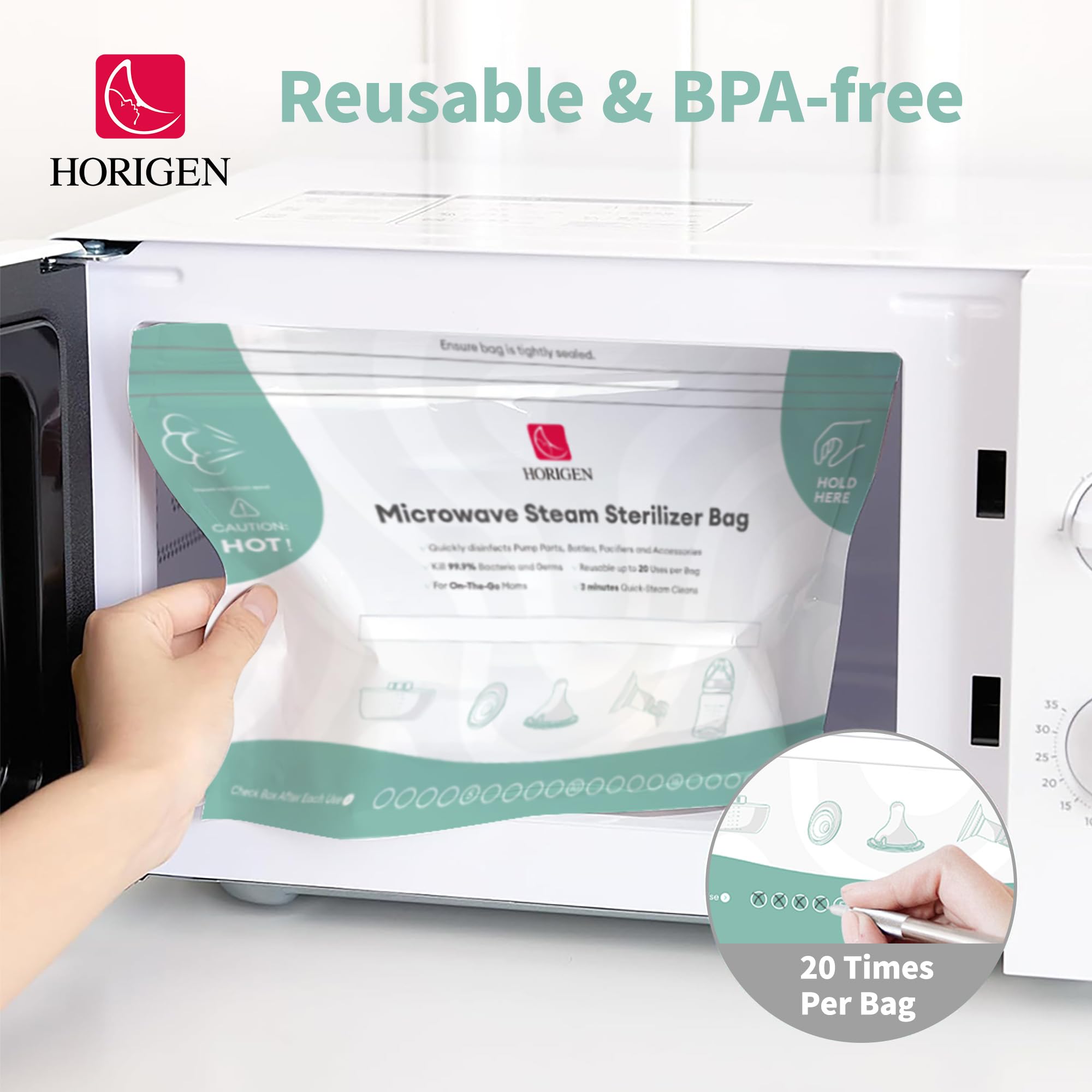 HORIGEN travel pack demonstrates compact sterilization for busy parents during trips.