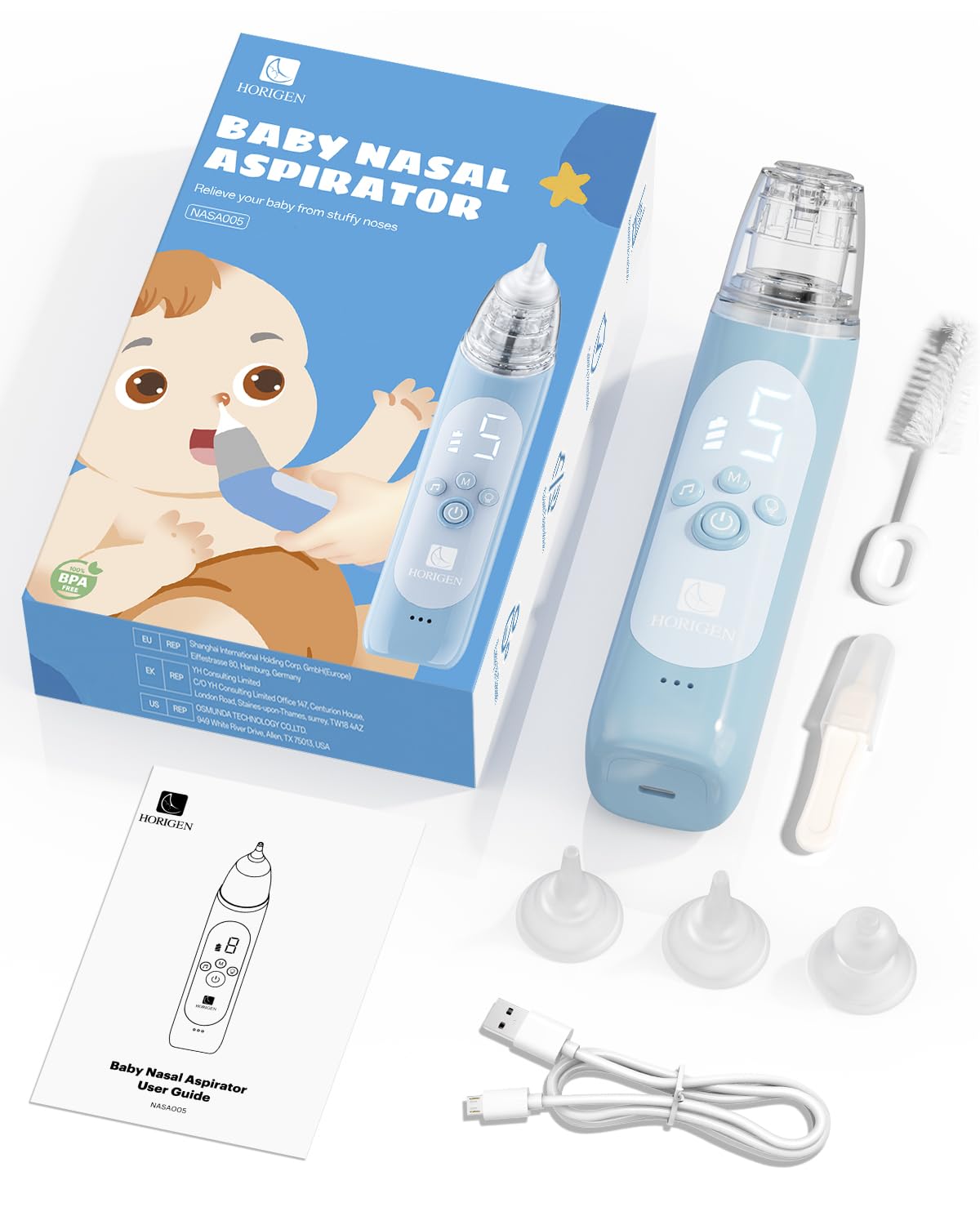 Includes cleaning brush and booger clip for maintenance