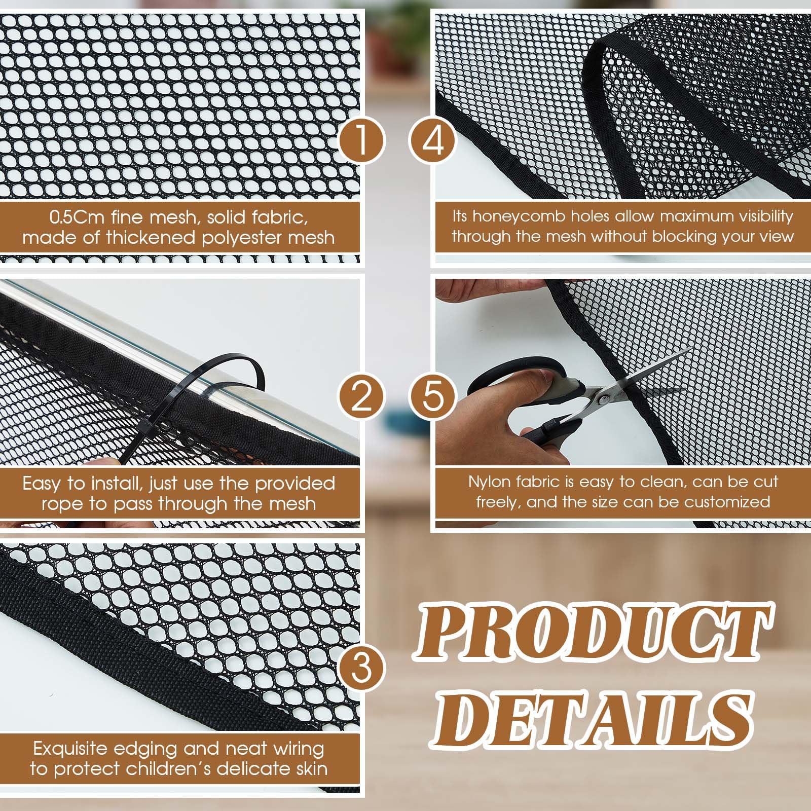 Hosuly baby gate netting mesh detail protects delicate skin and visibility