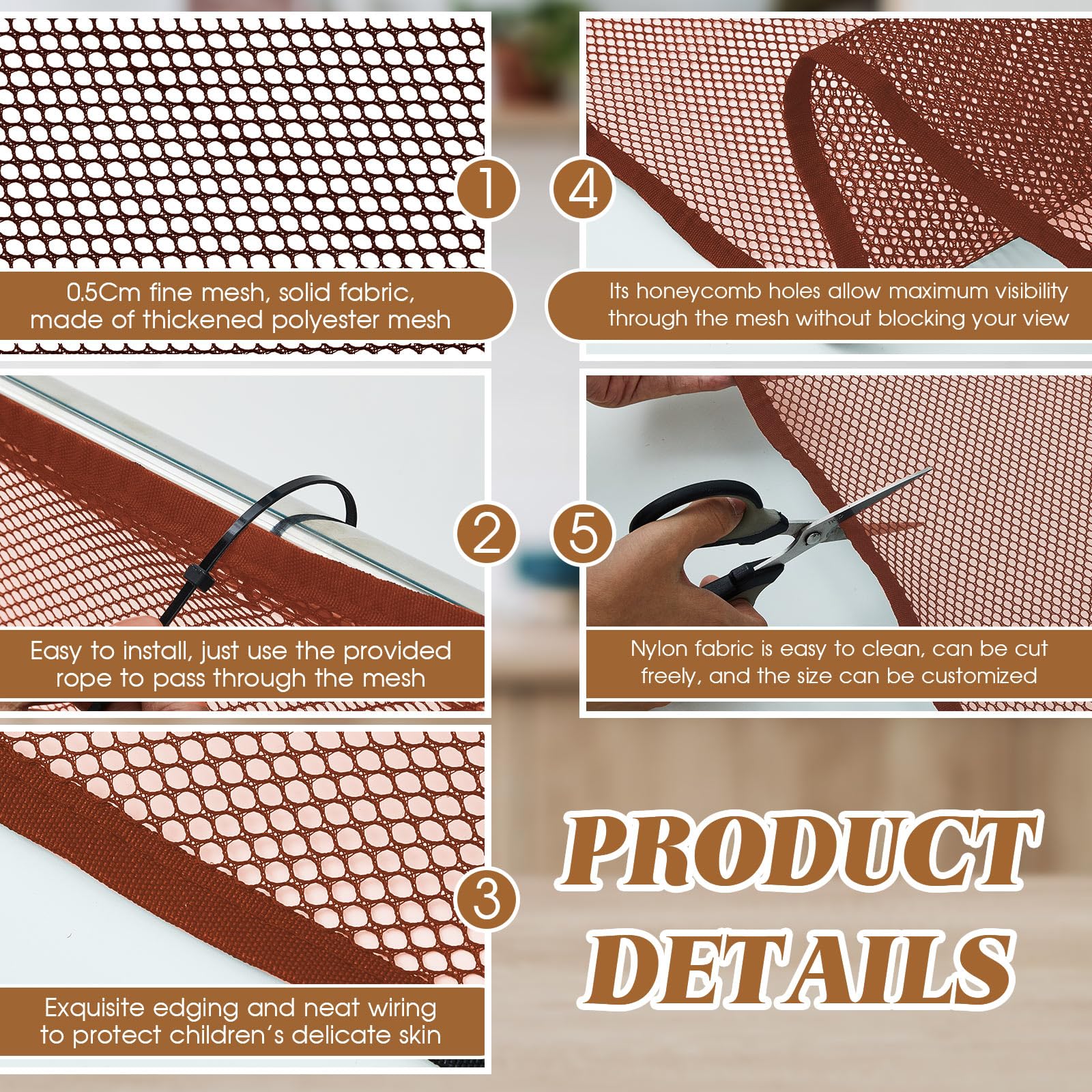 Hosuly baby gate netting with thickened polyester offers durable home protection.