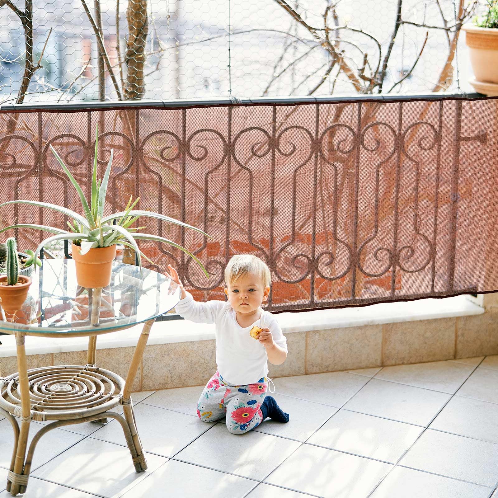 Hosuly balcony safety net in brown complements outdoor decor while guarding edges.