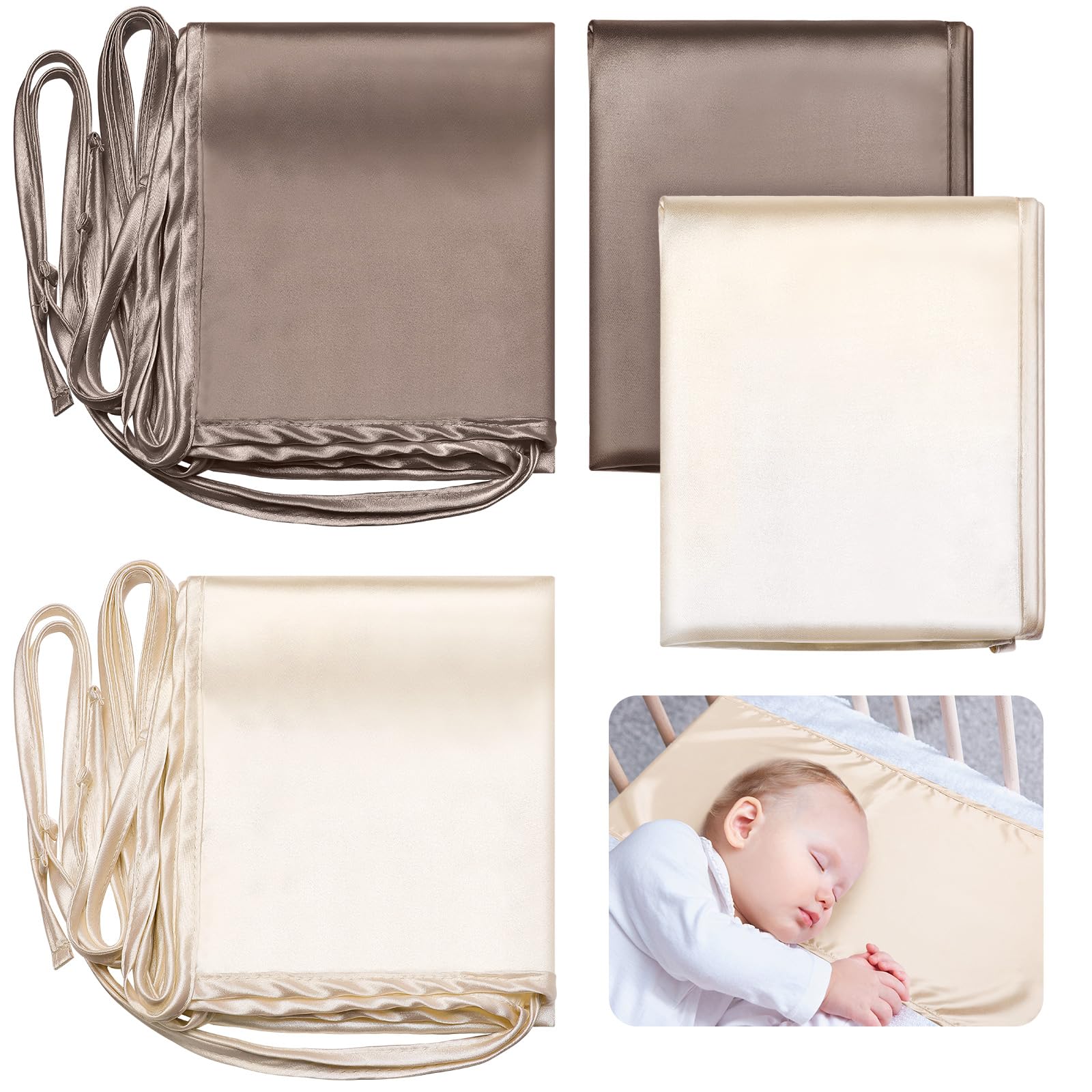 Hosuly satin bassinet sheet coffee close-up highlighting silky softness for baby comfort.