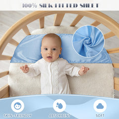 Hosuly satin bassinet sheet edge band wrapped around mattress for secure fit