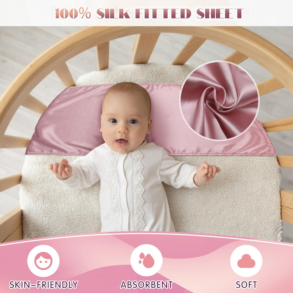 Hosuly satin bassinet sheet in use during bedtime routine for calm infant sleep.