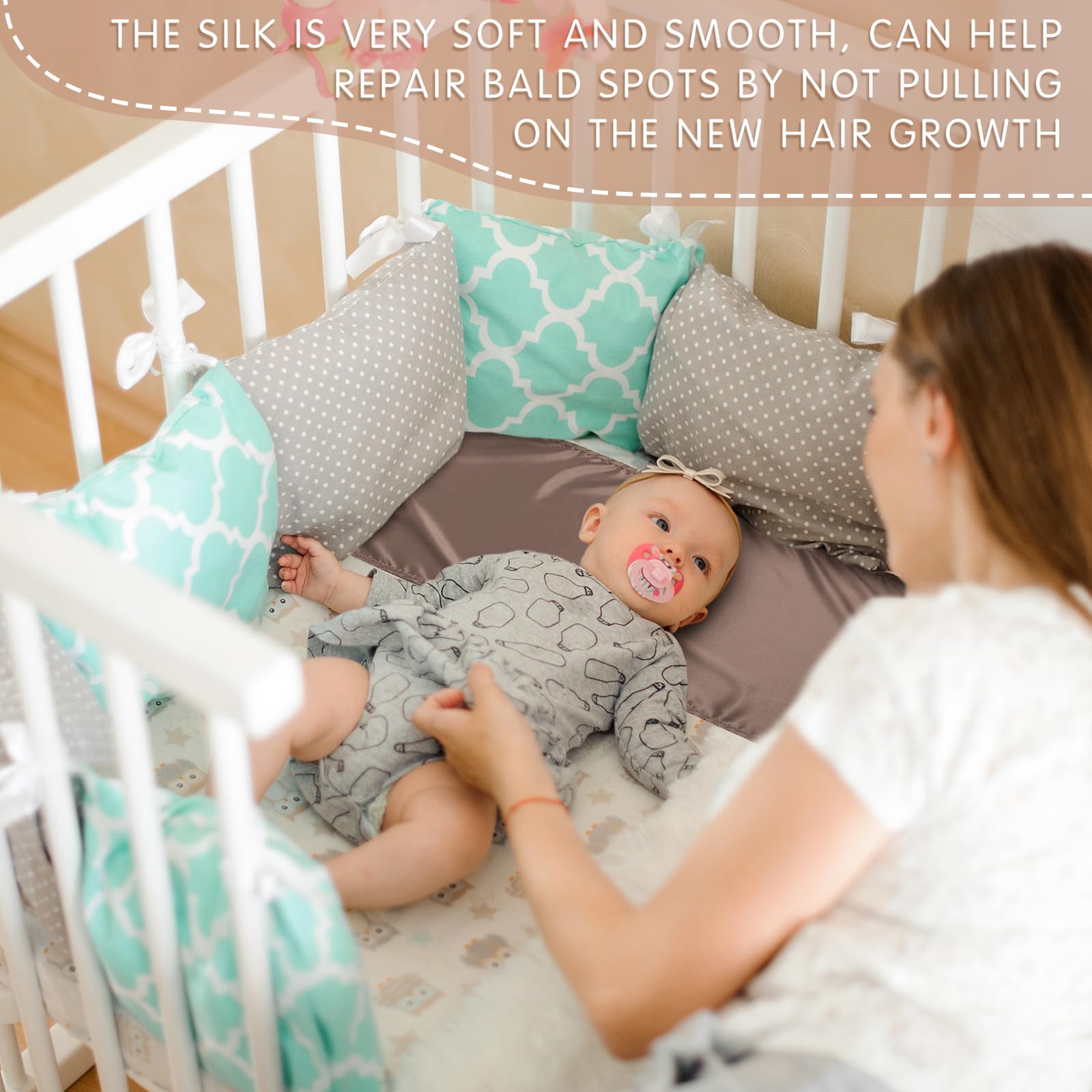 Hosuly satin bassinet sheet close-up emphasizes soft texture reducing friction for infants.