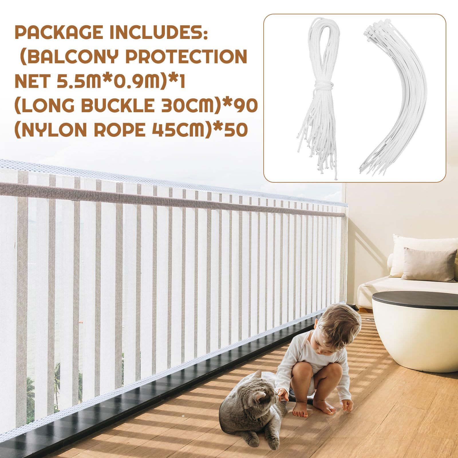 Hosuly stair barrier demonstrates easy installation with ropes and buckles.