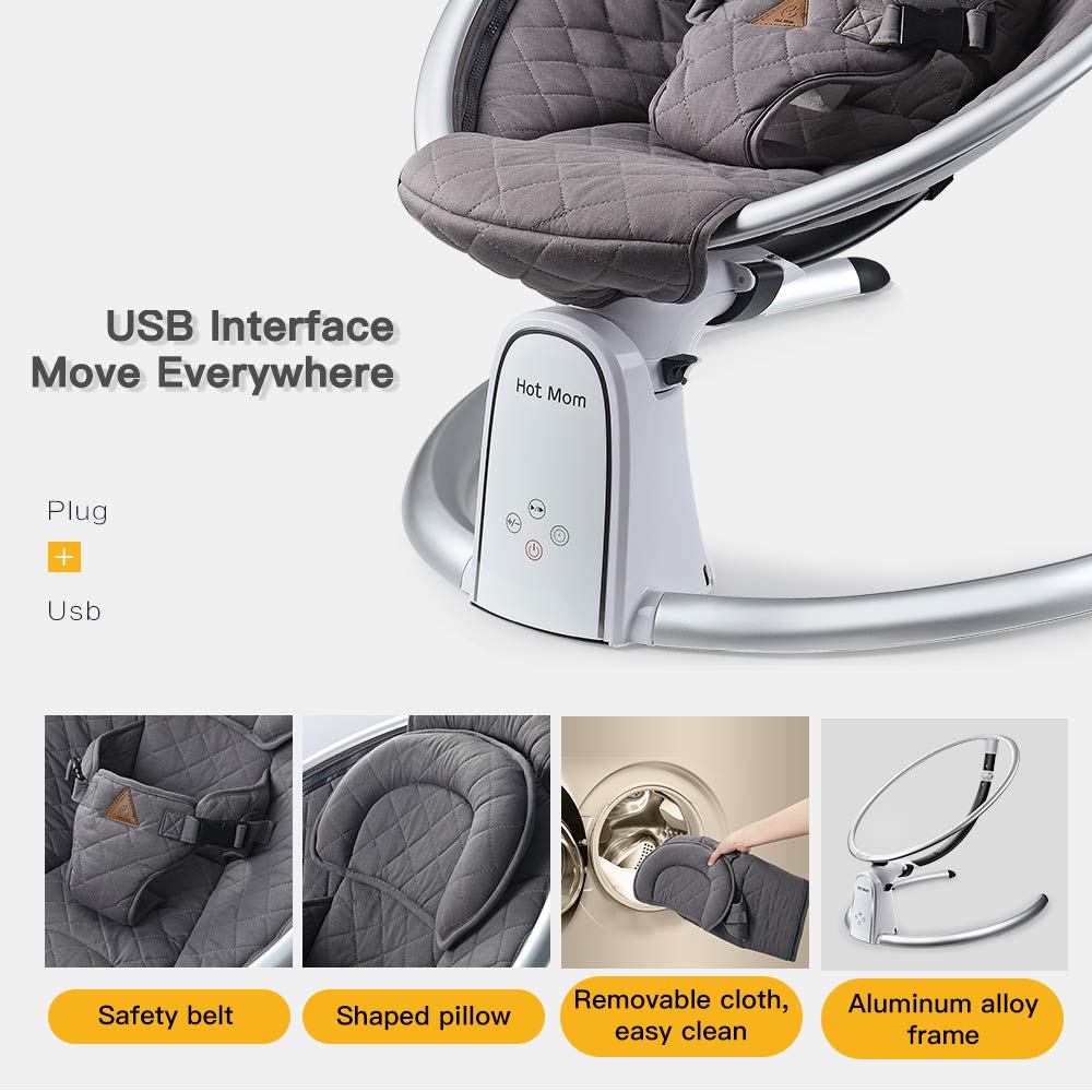 Hot Mom Upgrade Cotton Baby Bouncer shown during three-step assembly.