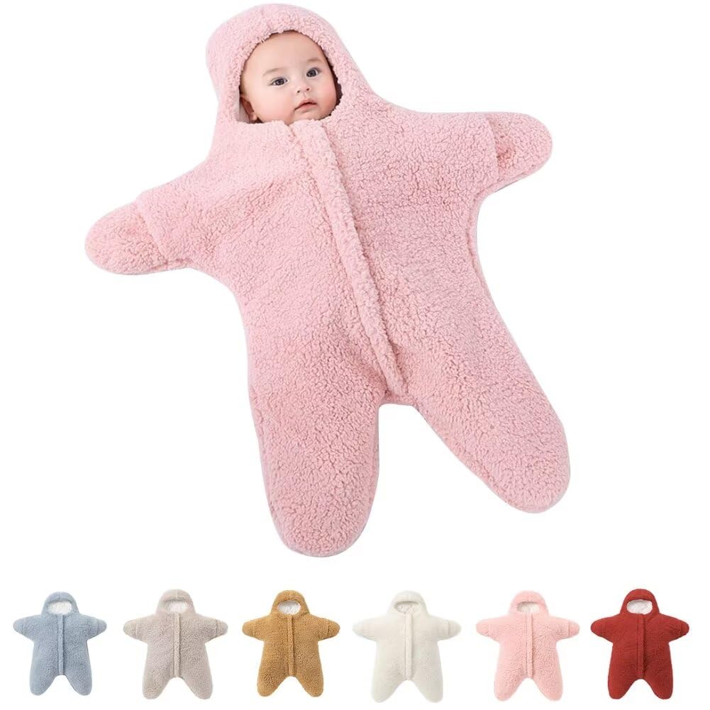HotBlizi cute starfish onesie swaddle keeps newborn cozy for outdoors and naps