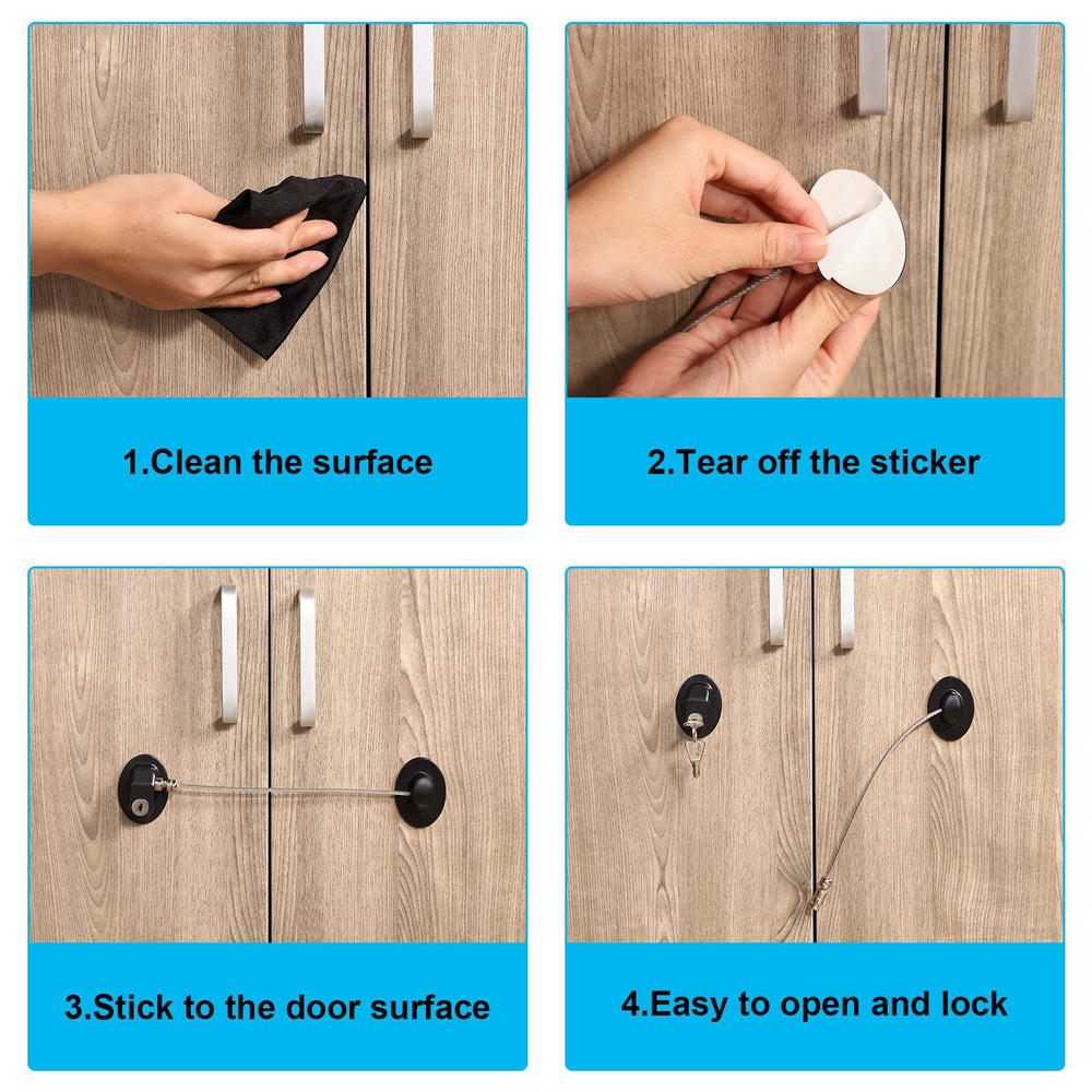 Hotop cabinet lock adhesive backing shown for strong, tool-free installation.