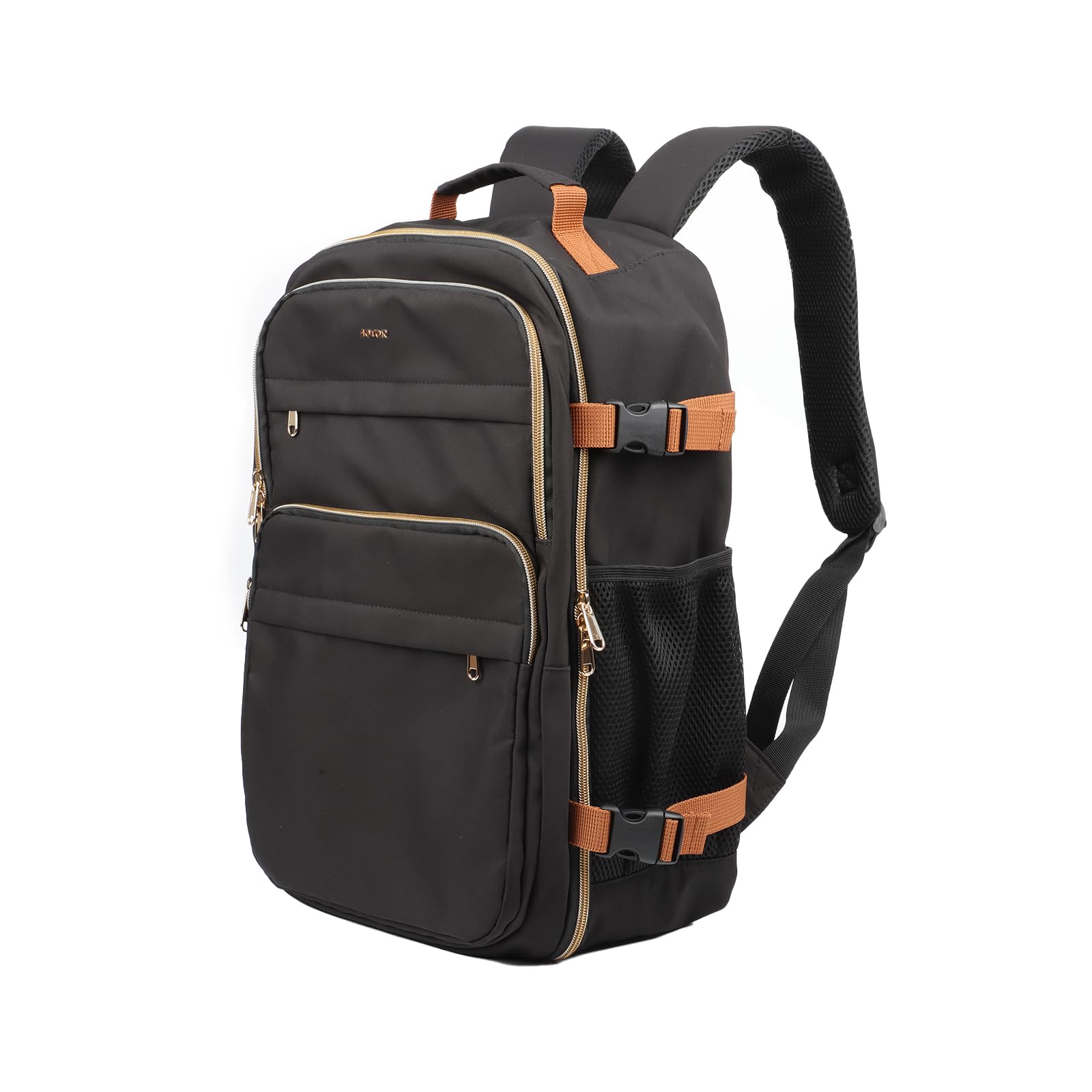 HOTOR travel backpack for women front view in black, ideal for daily carry.