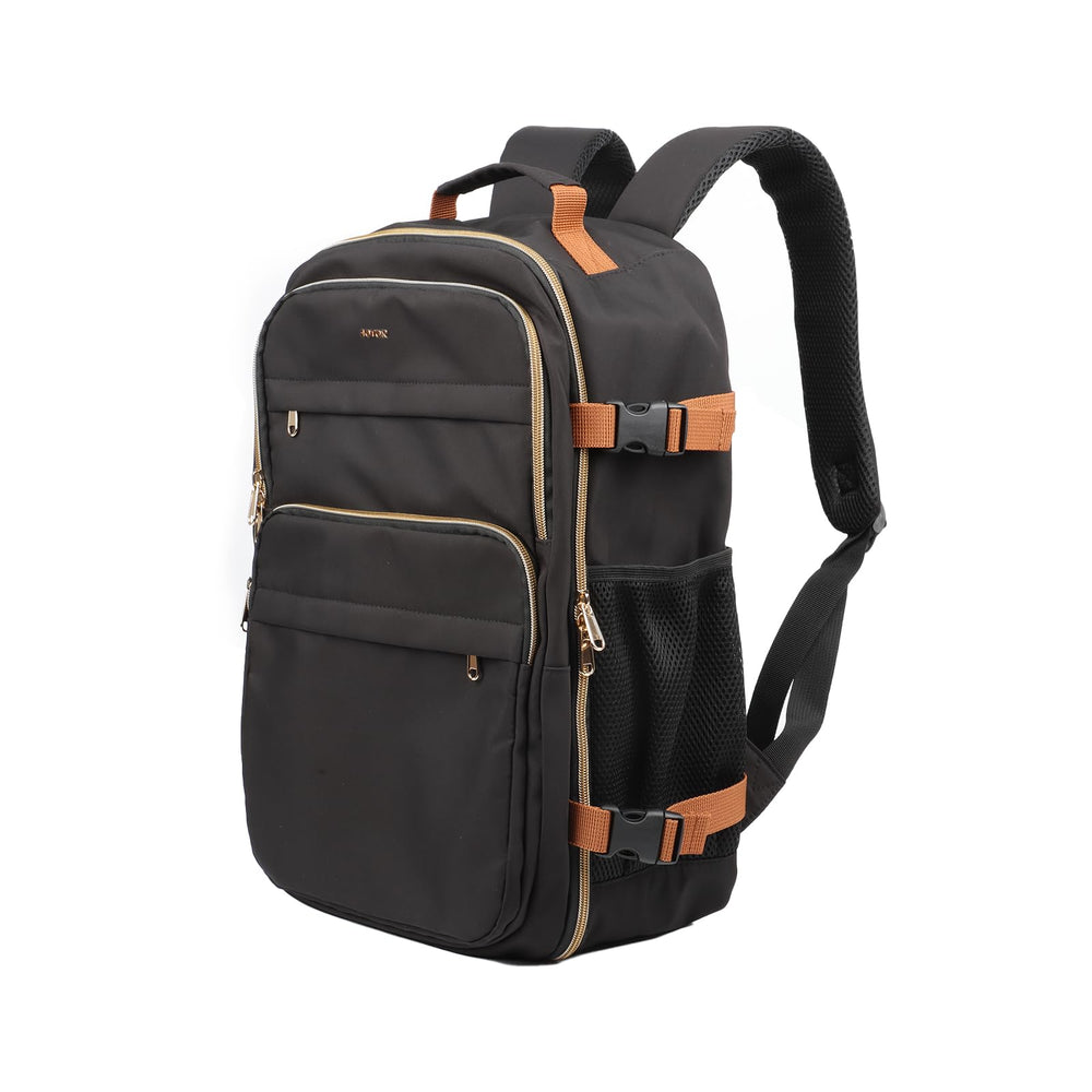 HOTOR travel backpack for women front view in black, ideal for daily carry.