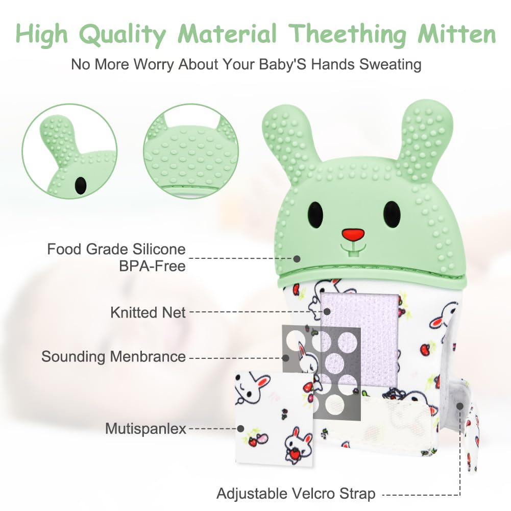 HOTUT teething mitt hamburger close-up stimulates senses while teething.