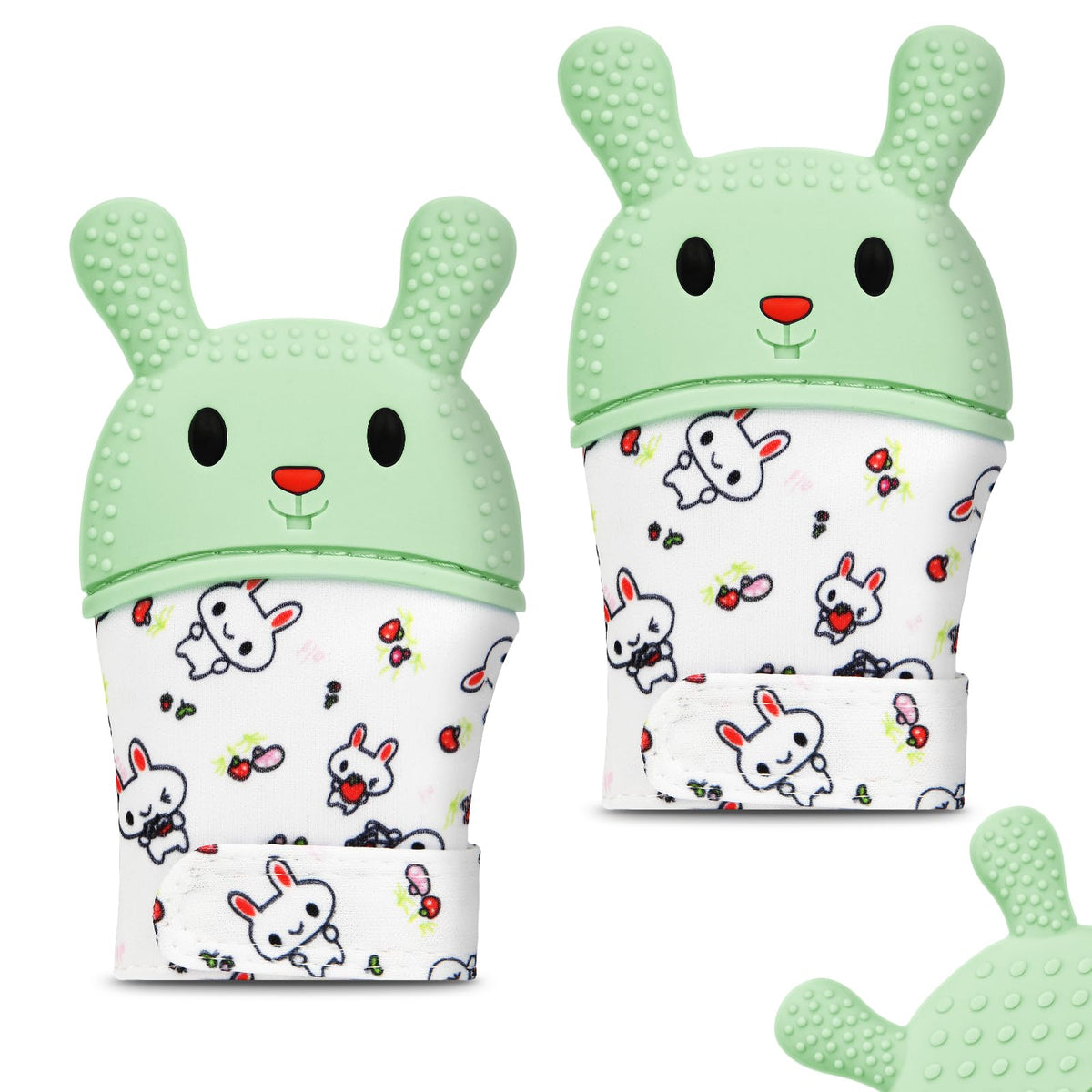 HOTUT teething mitt rabbit close-up for soothing gums during playtime.