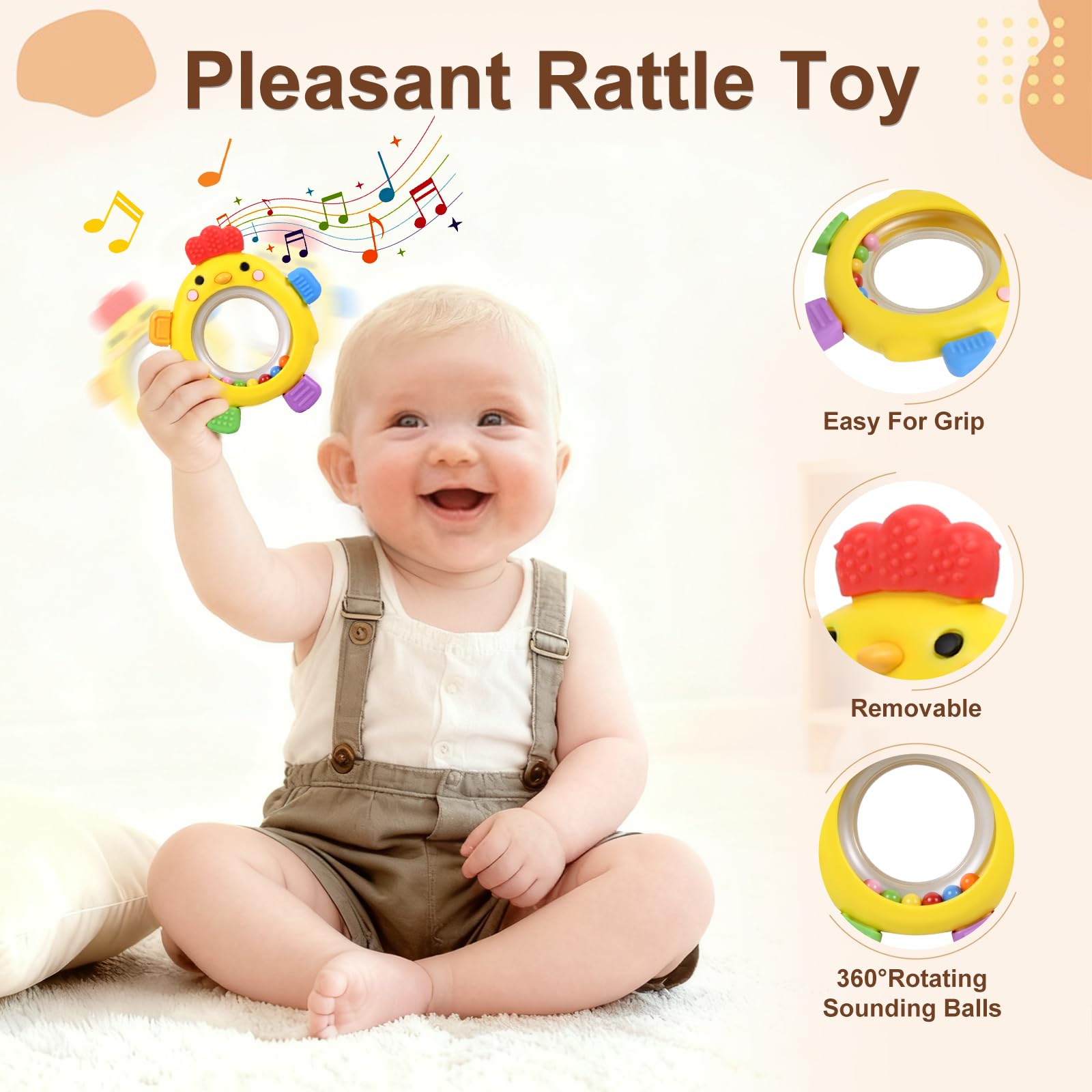 Houcopa chick-design teether featuring a cute face for baby engagement.
