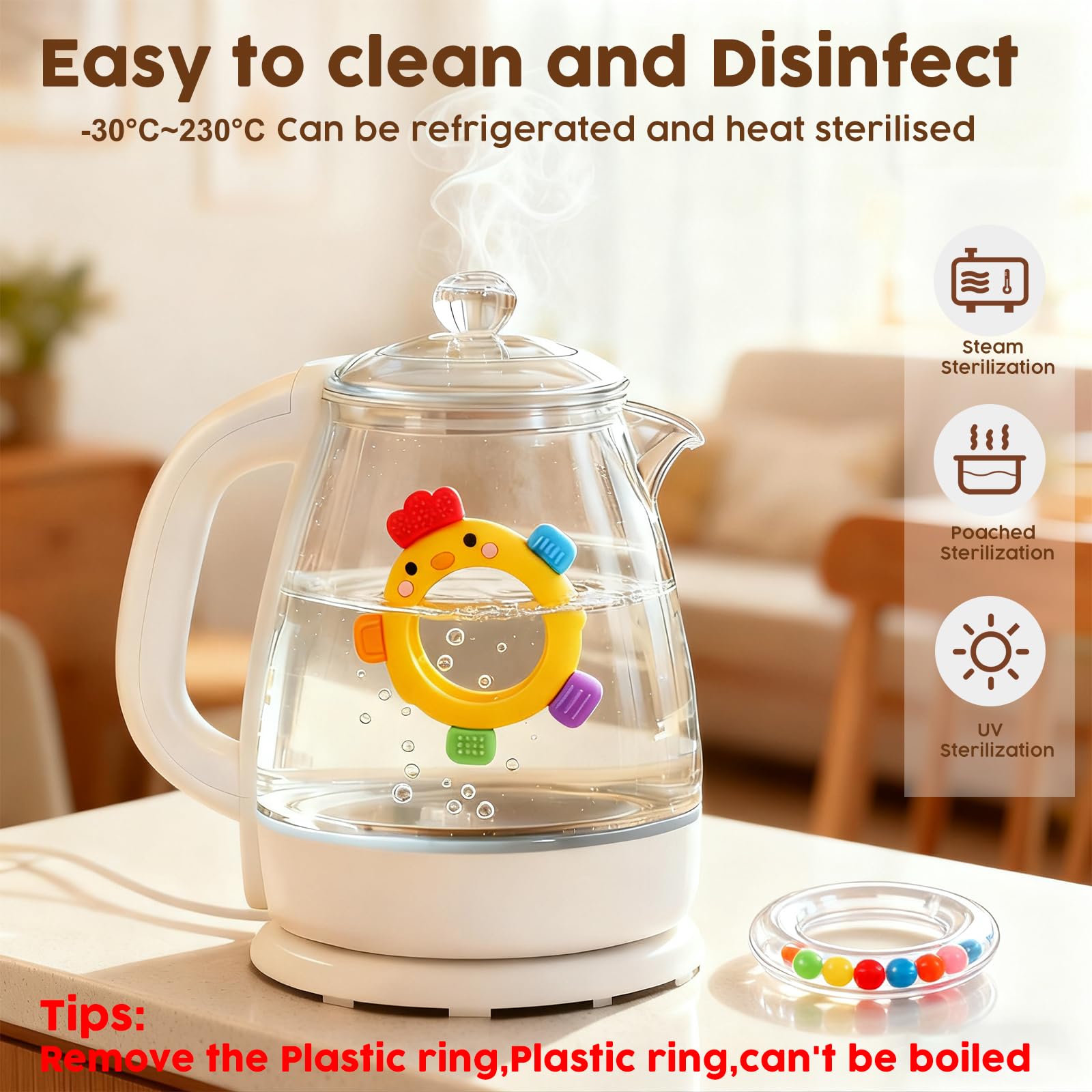 Houcopa seamless-clean teether design promotes easy hygiene after use.