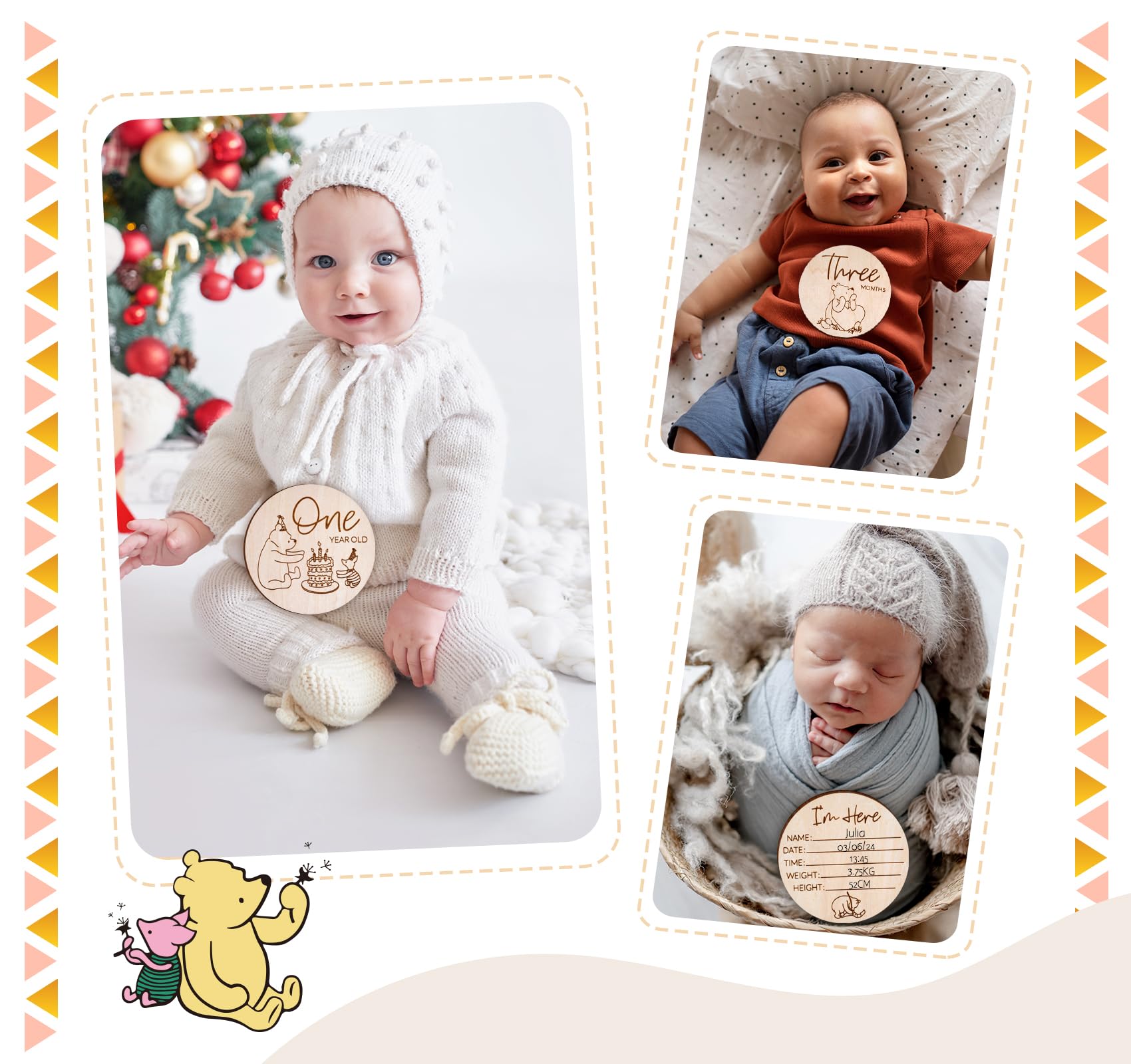 Houism Winnie monthly marker used as a baby photo prop in a cozy setup