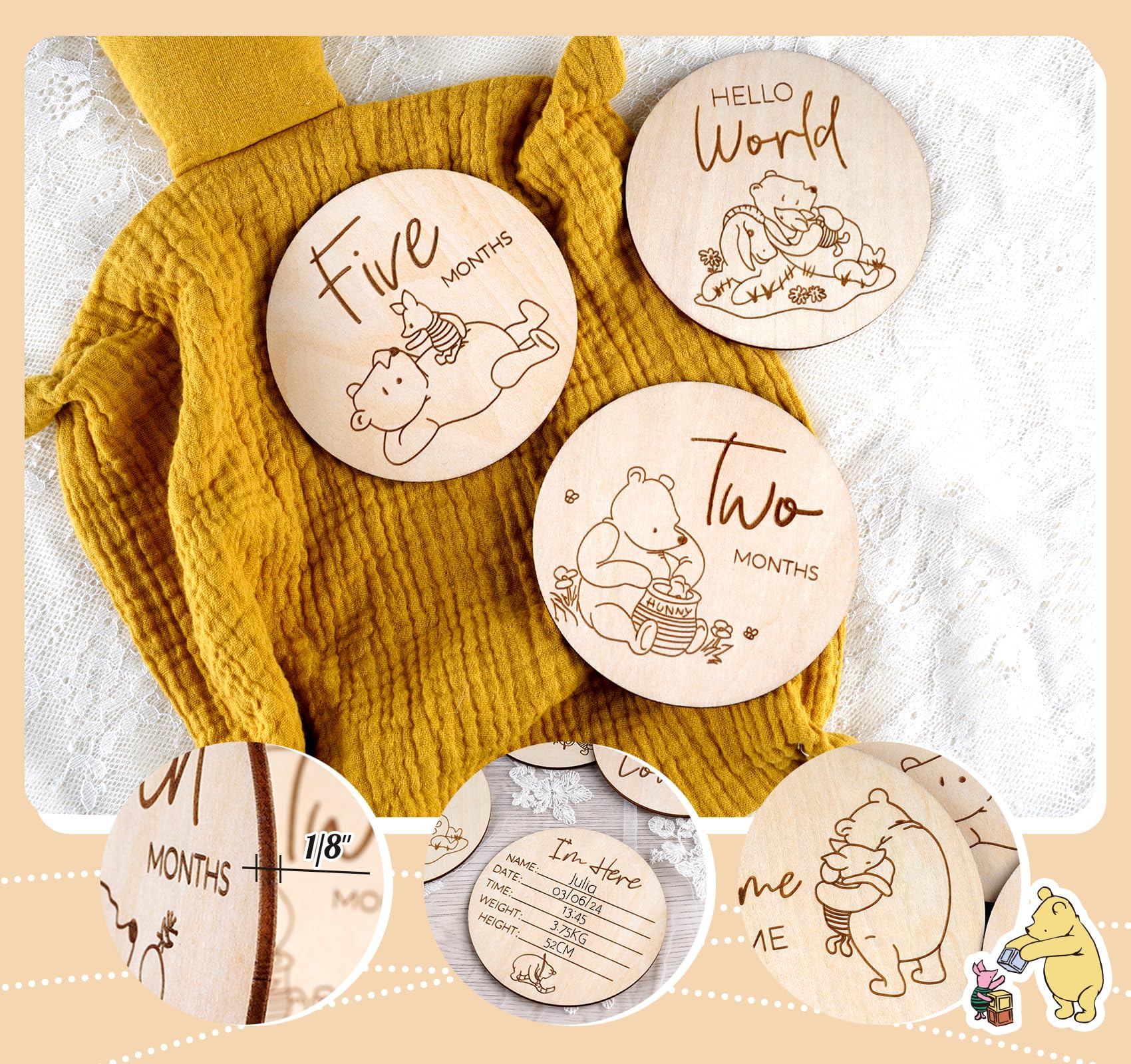 Houism Winnie monthly marker pack shot featuring an 8-piece reusable milestone set