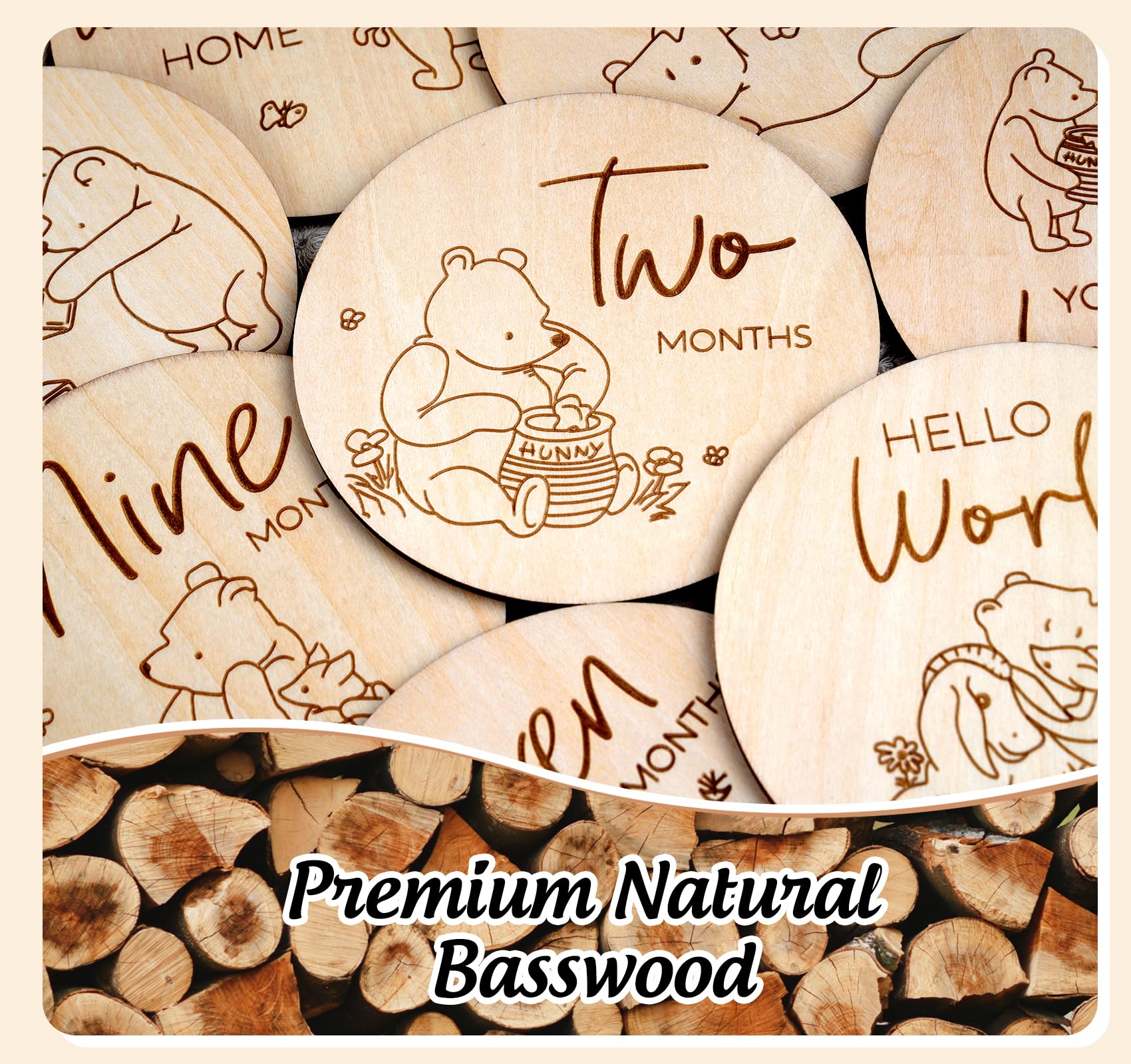 Houism Winnie monthly marker close-up on natural wood grain craftsmanship