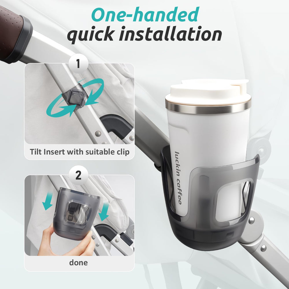 HOULIY Minu Duo fit cup holder stays attached through folds.