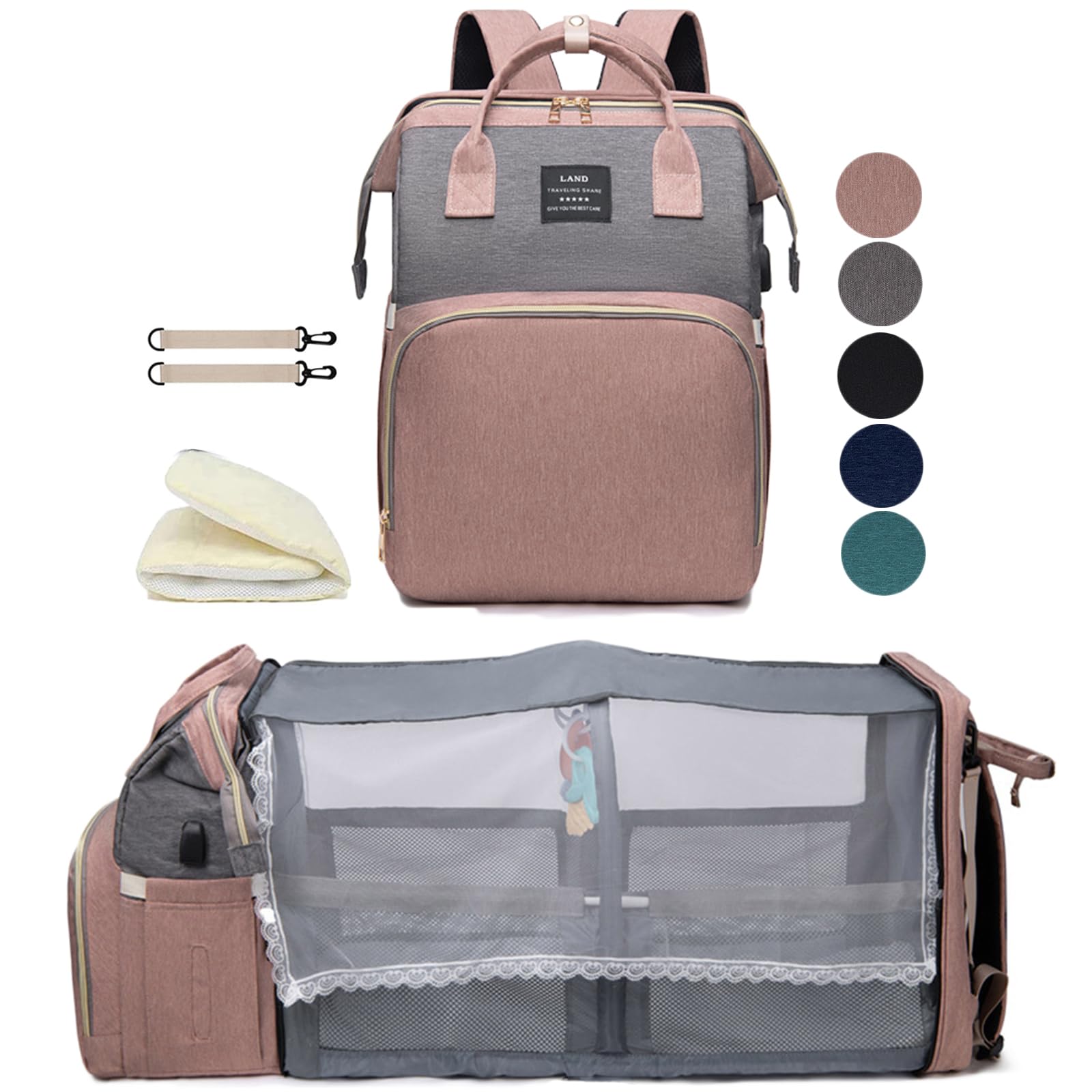 Houscly diaper bag with changing station for easy on-the-go diaper changes.