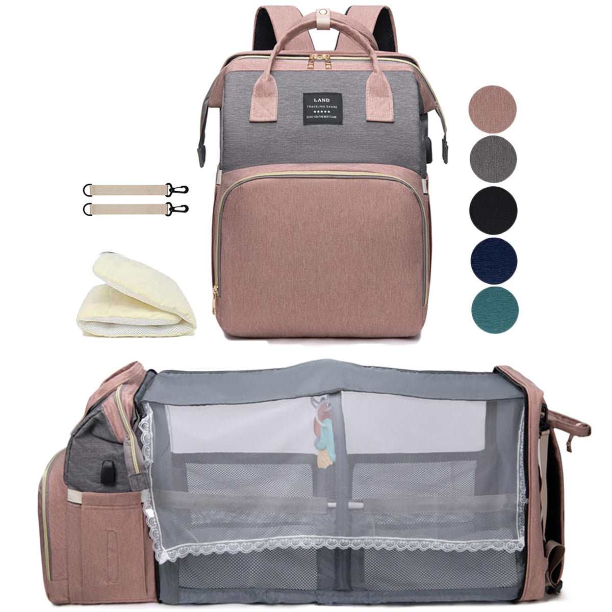 Houscly diaper bag with changing station for easy on-the-go diaper changes.