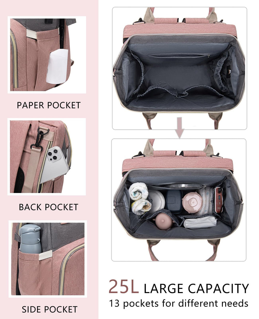 Houscly diaper bag with sunshade net and USB port for on-the-go charging.