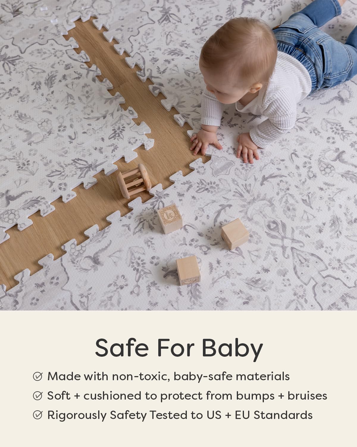 House of Noa baby play mat water-resistant surface cleans easily.