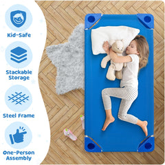 Houseables Daycare Cots built with sturdy galvanized metal and polypropylene.