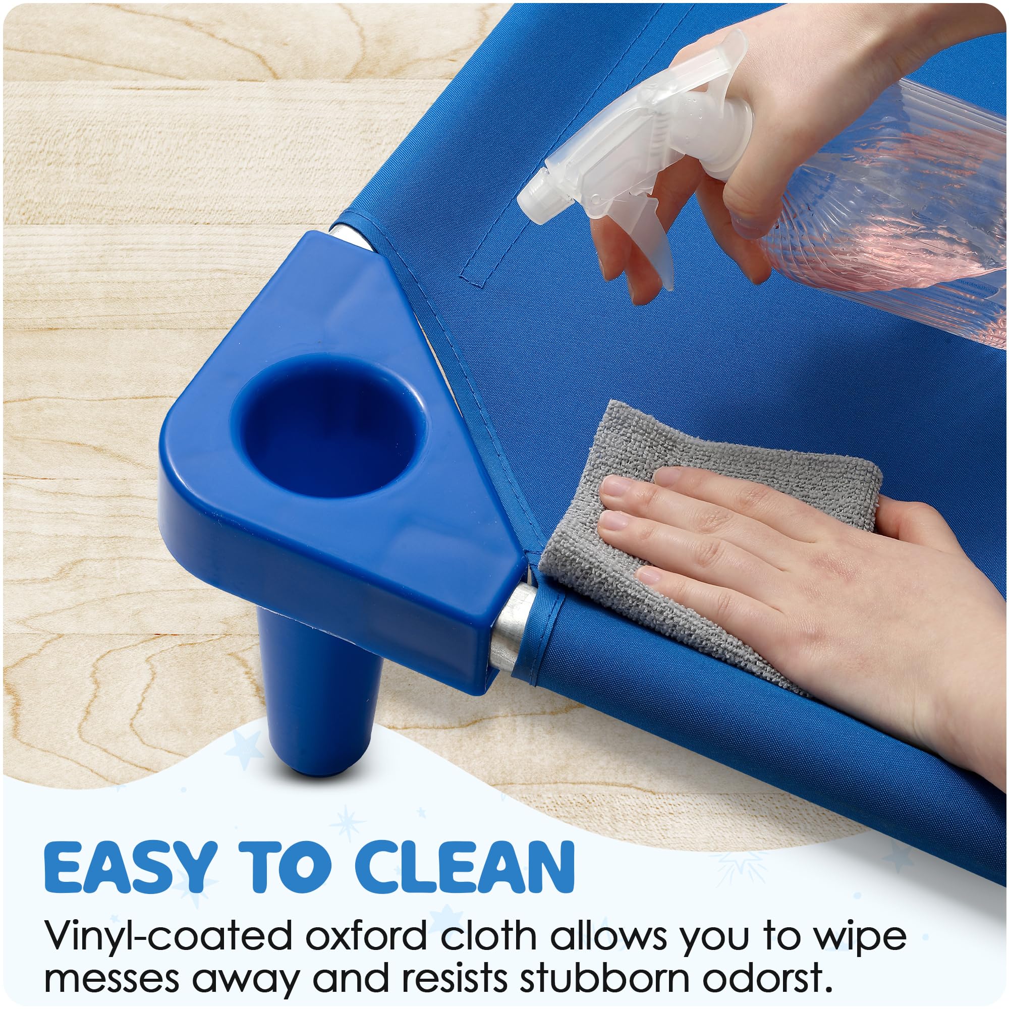 Houseables Daycare Cots in use, easy cleaning surface for quick sanitation.