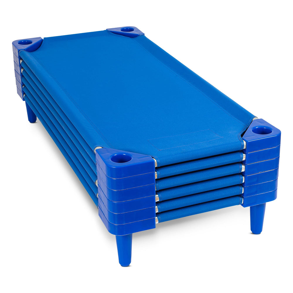 Houseables Daycare Cots stacked neatly for space-saving storage in classrooms.