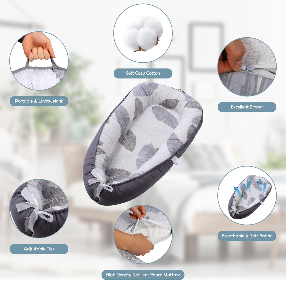 HOVIKOKI baby lounger in use on the floor for safe lounging