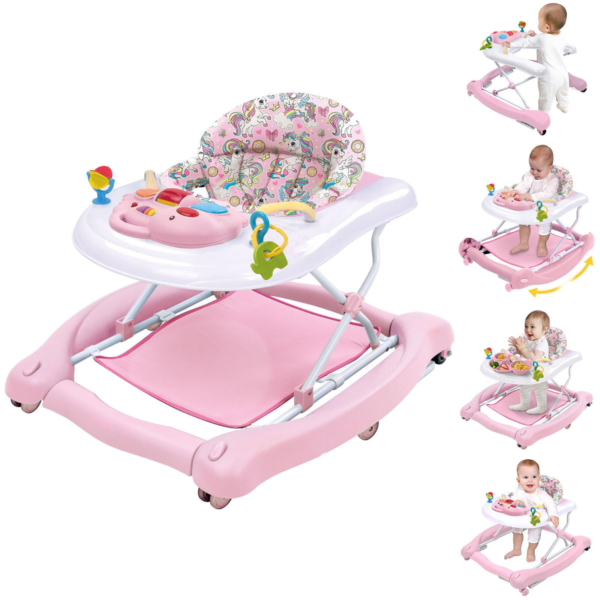 Howeemo 5-in-1 foldable baby walker assembly demonstrates easy setup for caregivers.
