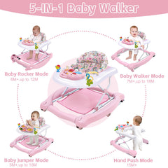 Howeemo 5-in-1 foldable baby walker in bouncer mode offers gentle rocking.