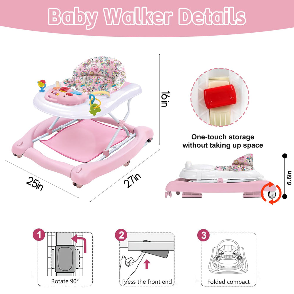 Howeemo 5-in-1 foldable baby walker includes toy panel for early learning.