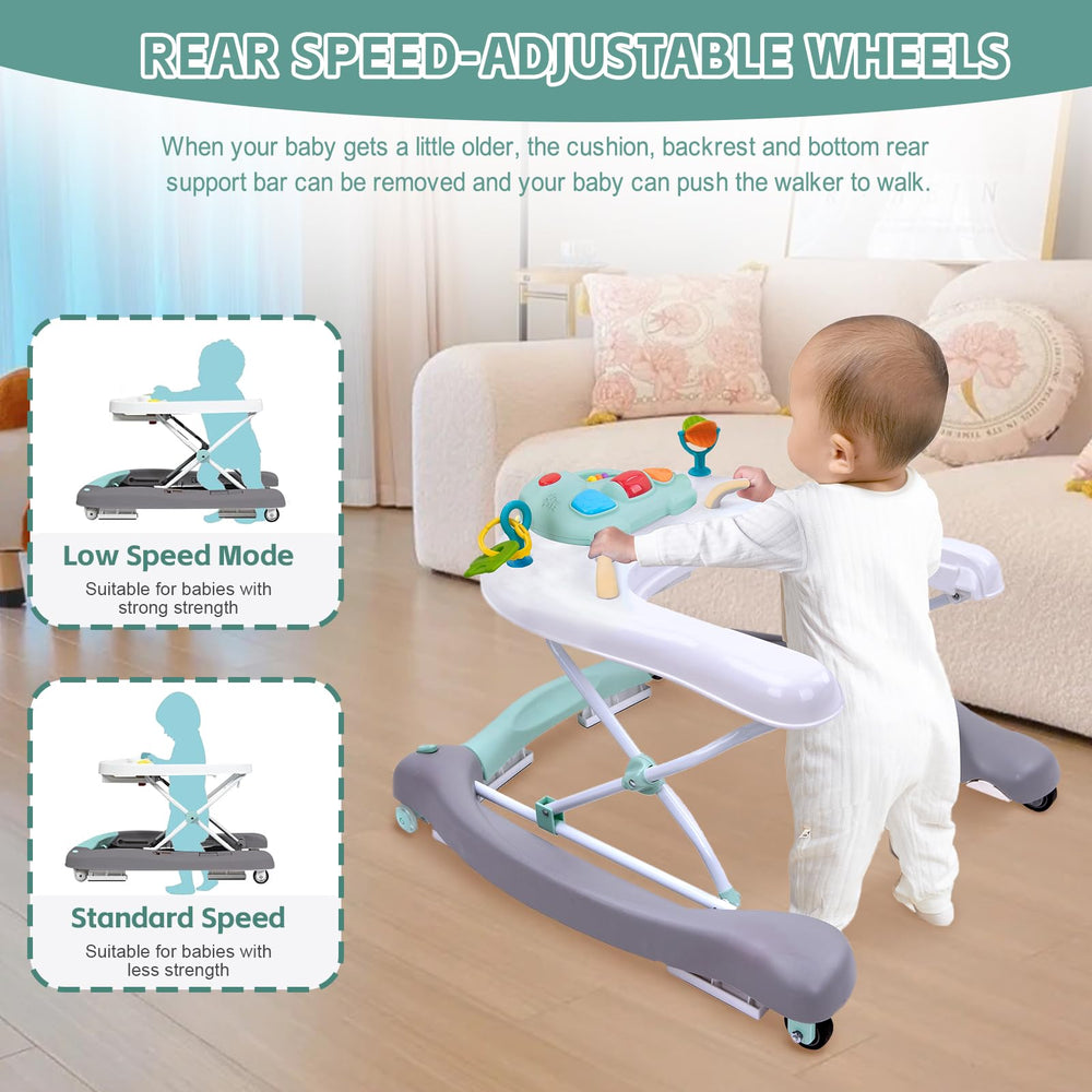 Howeemo activity center play panel with musical toys and shapes.