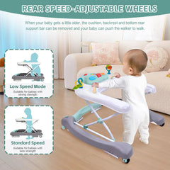 Howeemo activity center play panel with musical toys and shapes.