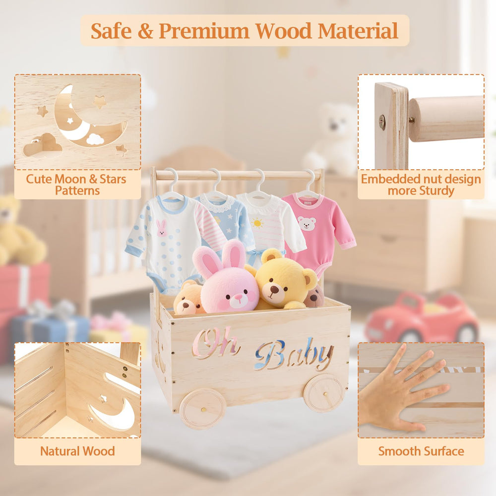 Hoywoul crate display with handle and decorative elements.