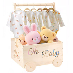 Hoywoul wooden baby shower crate with wheels for easy mobility.