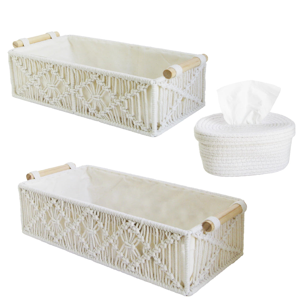 HOZII@FAB macrame basket large front view for sturdy home storage